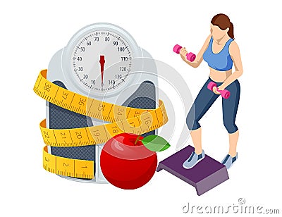 Isometric Healthy food and Diet planning concept. Healthy eating, personal diet or nutrition plan from dieting expert Vector Illustration