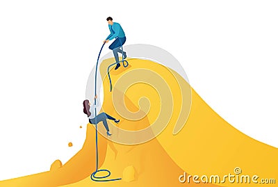 Isometric the help mentor to achievement the goal, climb the path to success. Concept for web design Vector Illustration