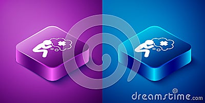 Isometric Helping hand icon isolated on blue and purple background. Square button. Vector Stock Photo