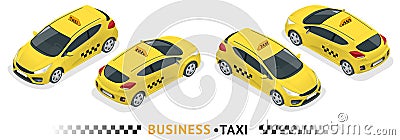 Isometric high quality city service transport icon set. Car taxi. Vector Illustration