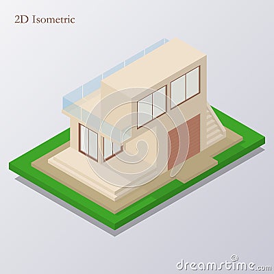 Isometric high tech house on blue background. Vector illustration. Vector Illustration