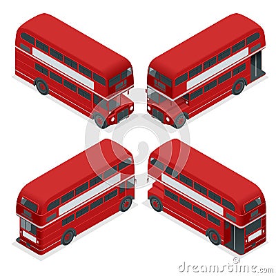 Isometric Highly detailed Red Bus double decker London UK England vehicle icon set. Can be used for workflow Vector Illustration