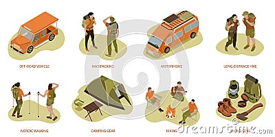 Isometric Hiking Compositions Set Vector Illustration