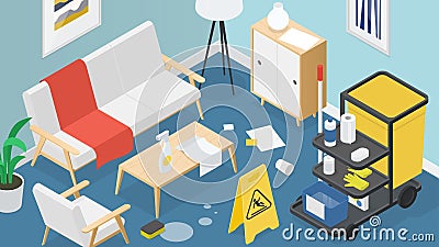 Isometric Home Cleaning Illustration Vector Illustration