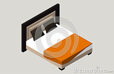 Isometric home furniture - bed. Interior element Bedroom. Vector illustration isolated on background. Vector Illustration