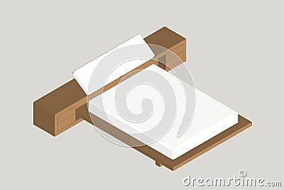 Isometric home furniture - bed. Interior element Bedroom. Vector illustration isolated on background. Vector Illustration