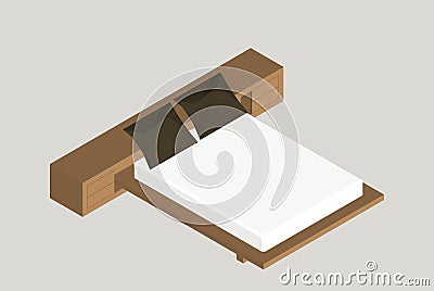 Isometric home furniture - bed. Interior element Bedroom. Vector illustration isolated on background. Vector Illustration