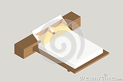 Isometric home furniture - bed. Interior element Bedroom. Vector illustration isolated on background. Vector Illustration