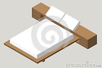 Isometric home furniture - bed. Interior element Bedroom. Vector illustration isolated on background. Vector Illustration