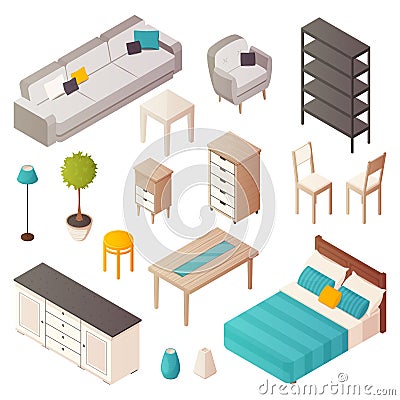 Isometric Home Furniture Set Vector Illustration