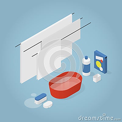 Isometric Home Laundry Illustration Vector Illustration