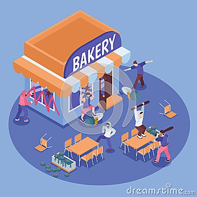 Isometric Hooligans Composition Vector Illustration