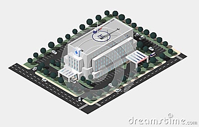 Isometric Low Rise Hospital Building Vector Illustration