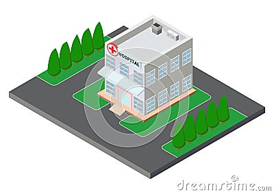 Isometric Hospital Illustration Vector. Medical infrastructure Vector Illustration