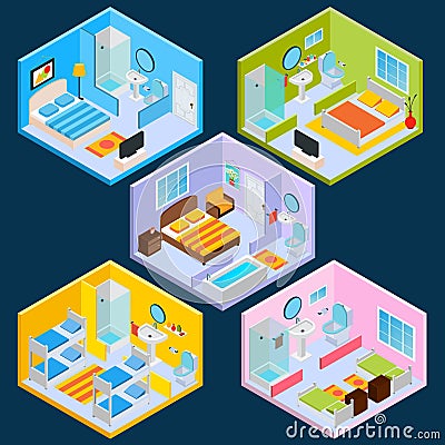 Isometric Hotel Interior Vector Illustration