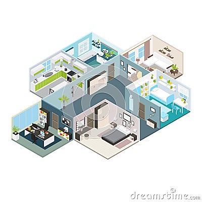 Isometric House Interior View Vector Illustration