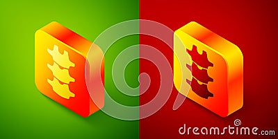 Isometric Human spine icon isolated on green and red background. Square button. Vector Vector Illustration
