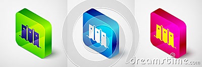Isometric Hydroelectric dam icon isolated on grey background. Water energy plant. Hydropower. Hydroelectricity. Square Vector Illustration