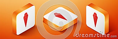 Isometric Ice cream in waffle cone icon isolated on orange background. Orange square button. Vector Vector Illustration
