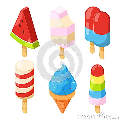 Isometric icecream pictures Vector Illustration