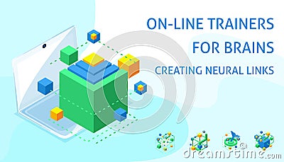 Isometric icon development of reading speed, development of existing neuronal threads Vector Illustration