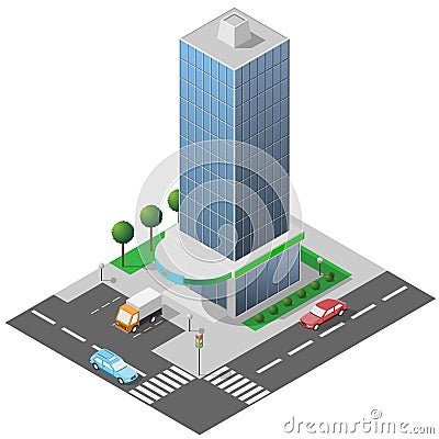 Isometric icon high glass building Vector Illustration