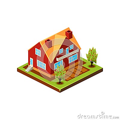 Isometric icon representing modern house with backyard Vector Illustration