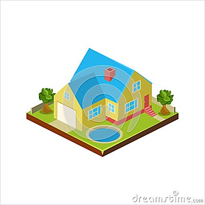 Isometric icon representing modern house with backyard Vector Illustration