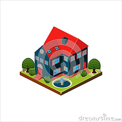 Isometric icon representing modern house with backyard Vector Illustration