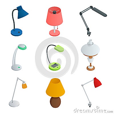 Isometric Icon set of Lamps. Modern designe Flat style. Vector Illustration