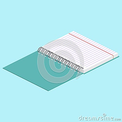 Isometric illustration on a blue background with the image of open spiral notebook. Vector illustration. Vector Illustration