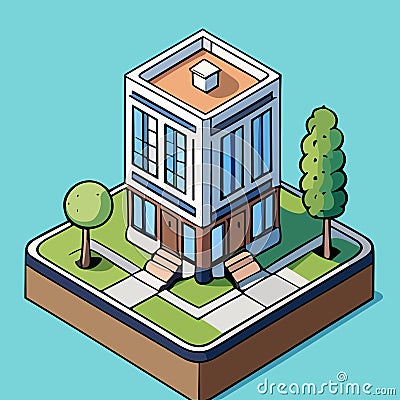 Isometric Illustration: Contemporary Aqua Green Apartments for Urban Living Vector Illustration