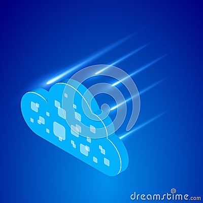 Isometric illustration depicting a futuristic cloud computing concept. Stylized cloud with digital data patterns Vector Illustration