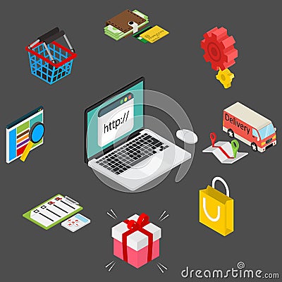 Isometric illustration of online shopping Vector Illustration