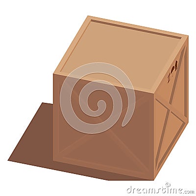 Isometric illustration of a vector cargo 3d brown wooden box with transportation symbols. Turned to the side Vector Illustration