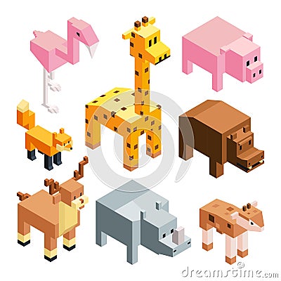 Isometric illustrations of stylized 3d animals Vector Illustration