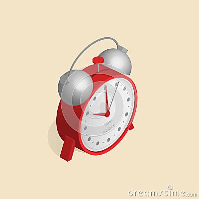 Isometric image of old clocks with the clock in a retro style. Vector Illustration