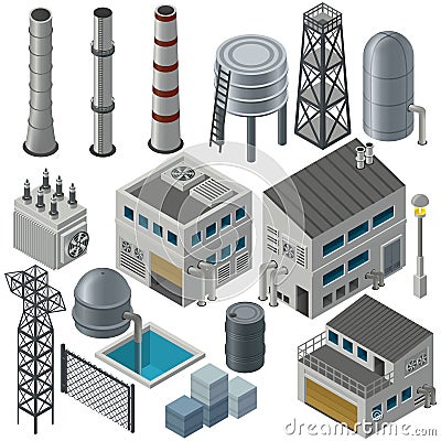 Isometric industrial buildings and other objects Vector Illustration