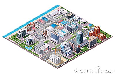 Isometric industrial and business city district map Vector Illustration