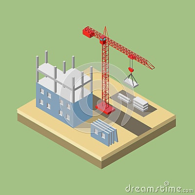 Isometric industrial crane for construction. Vector Illustration