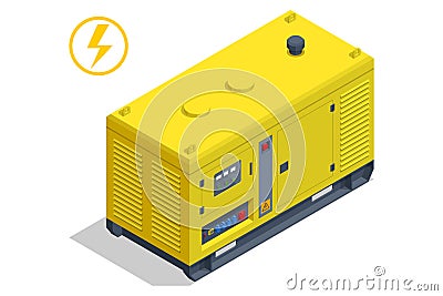 Isometric industrial diesel power generator. Portable electric power-generator, generator-trailer. Standby generator. Vector Illustration