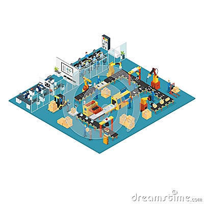 Isometric Industrial Factory Concept Vector Illustration