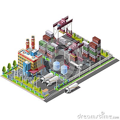 Isometric industrial icons of warehouses, factory, Vector Illustration