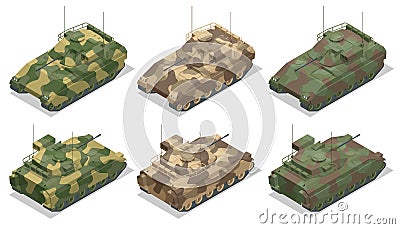 Isometric Infantry fighting vehicle. BMP, class of armored combat vehicles. American infantry fighting vehicle that is a Vector Illustration