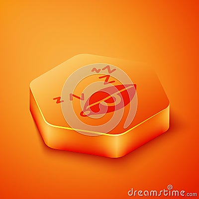 Isometric Insomnia icon isolated on orange background. Sleep disorder with capillaries and pupils. Fatigue and stress Vector Illustration