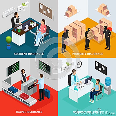 Isometric Insurance Case Concept Vector Illustration