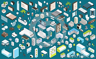 Isometric Interior Elements Set Vector Illustration