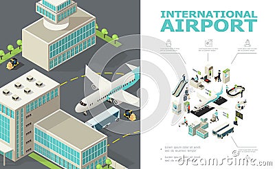 Isometric International Airport Composition Vector Illustration