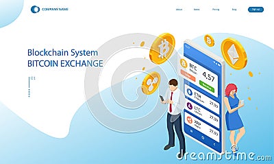 Isometric invest in digital money, increase income, profit. Digital Wallet technology for cryptocurrency ethereum Vector Illustration