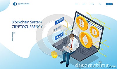 Isometric invest in digital money, increase income, profit. Digital Wallet technology for cryptocurrency ethereum Vector Illustration